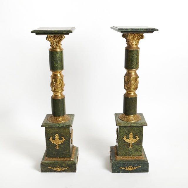 Italian Empire Style Gilt-Bronze / Green Marble Pedestals For Sale - Image 10 of 11