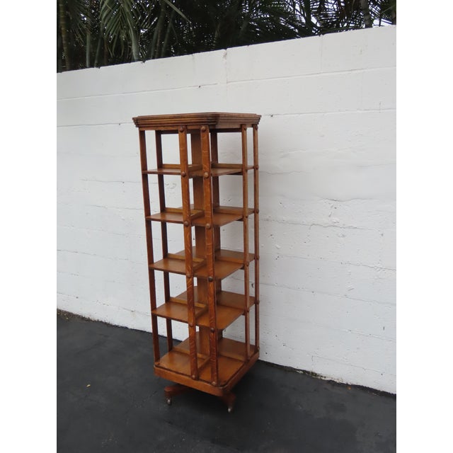 Early 1900s Oak Five Tier Rotating Revolving Bookcase 6894 For Sale - Image 15 of 18