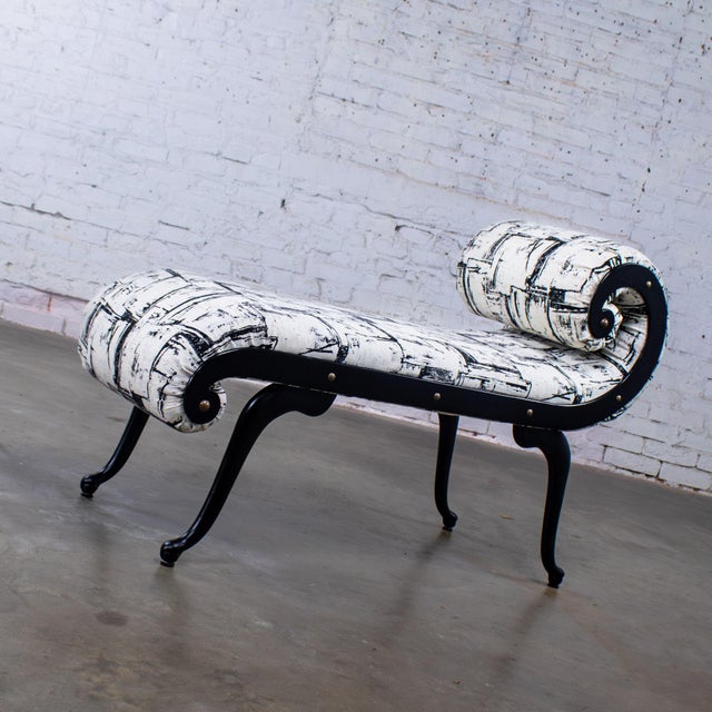 Marvelous vintage Hollywood Regency chaise or bench by Irving Chase Manufacturing with black painted aluminum legs, black...