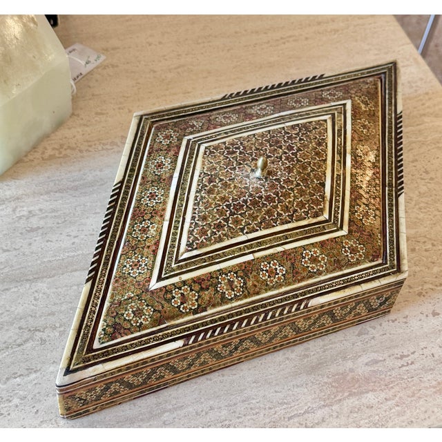 Art Deco Antique Middle Eastern Marquetry Jewelry Box With Brass Inlay, Circa 1920 For Sale - Image 3 of 13