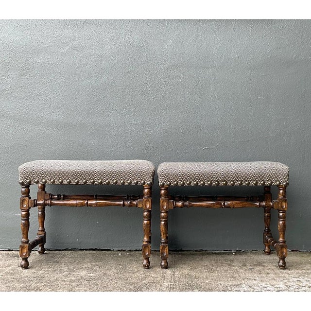 Wood Vintage Lewis Mittman Nailhead Low Stools - A Pair For Sale - Image 7 of 12
