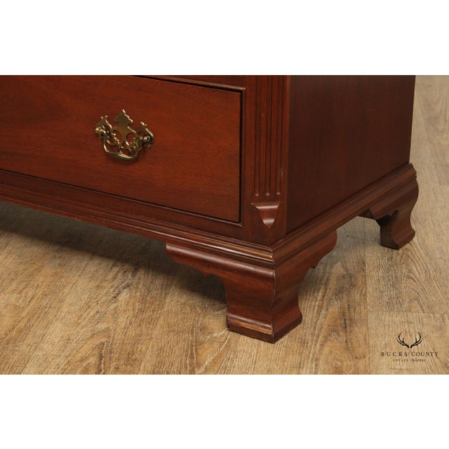 High Quality American Made Carved Mahogany Double Chest with Seven Dovetailed Drawers with Brass Pulls