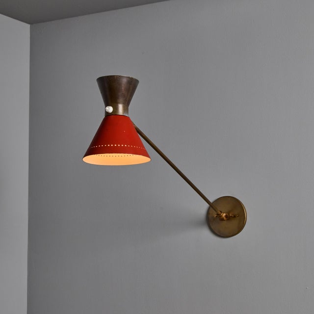 Mid-Century Modern 1960s Large Red and Grey Diabolo Articulating Wall Lamp Attributed to Pierre Guariche For Sale - Image 3 of 18
