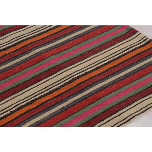 Tribal Vintage Persian Kilim, Stripes in Rich Red and Vibrant Jewel Tones - Rug & Kilim For Sale - Image 3 of 8