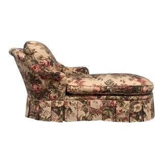 Contemporary Henredon Floral Tufted Chaise With Pleated Skirt For Sale