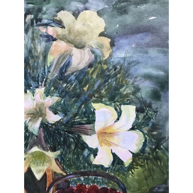 Watercolor Painting Flowers and Fruits Unknown Artist For Sale - Image 6 of 11