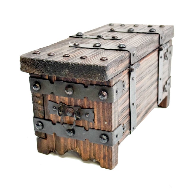 Mid-Century Modern Vintage Mid Century Solid Wood, Spanish Mini Treasure Chest Box For Sale - Image 3 of 3