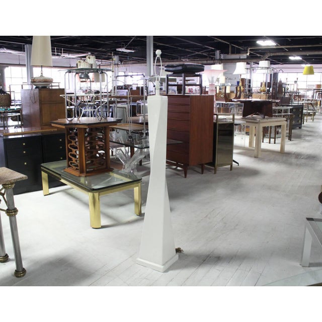 Pair 5' Tall Large Oversize Twisted Column Square Base White Lacquer Floor Lamps MINT! Inspected vintage condition.