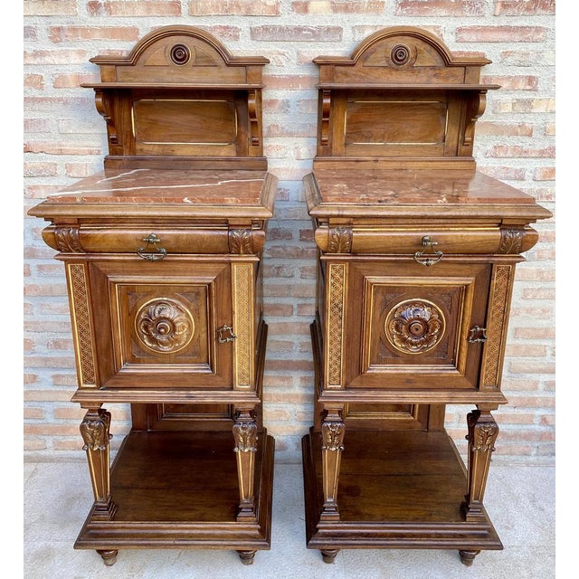 19th Century French Marble Top Bedside Tables, 1890s, Set of 2 For Sale - Image 3 of 18