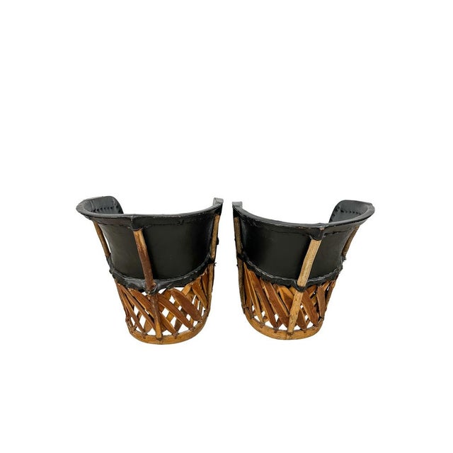 Vintage Equipale Barrel Tub Chairs in Black and Tan Leather, 1950s, Set of 2 For Sale - Image 4 of 13