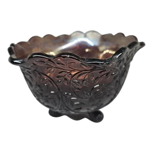 Vintage Westmoreland Louisa Amethyst Three Footed Carnival Glass Bowl