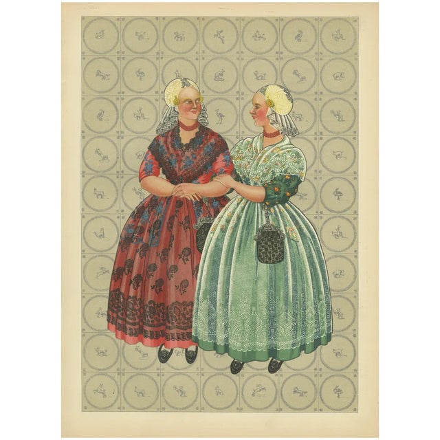 Friesland Gala Dress with Gold Caps and Coral, 1932, Paper For Sale