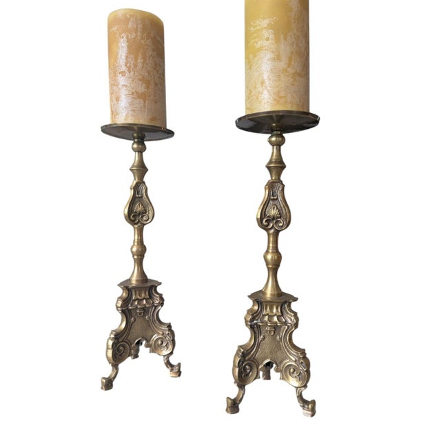 Antique Belle Epoque Bronze Altar Candle Holders-a Pair For Sale - Image 16 of 17