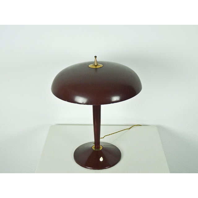 Vintage Italian Burgundy Metal & Brass Desk Lamp, 1950s For Sale - Image 4 of 8