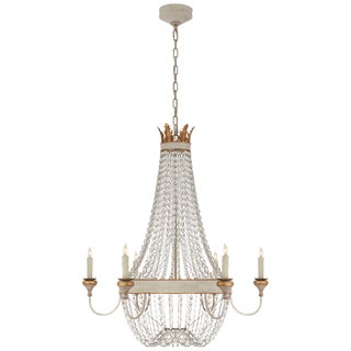 Julie Neill for Visual Comfort Signature Entellina Chandelier in Vintage White & Gild with Crystal For Sale