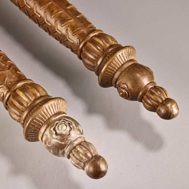 Metal Late 20th Century Pair of Gilt Bronze Mace Weapons (Jian) With Relief Decoration For Sale - Image 7 of 9