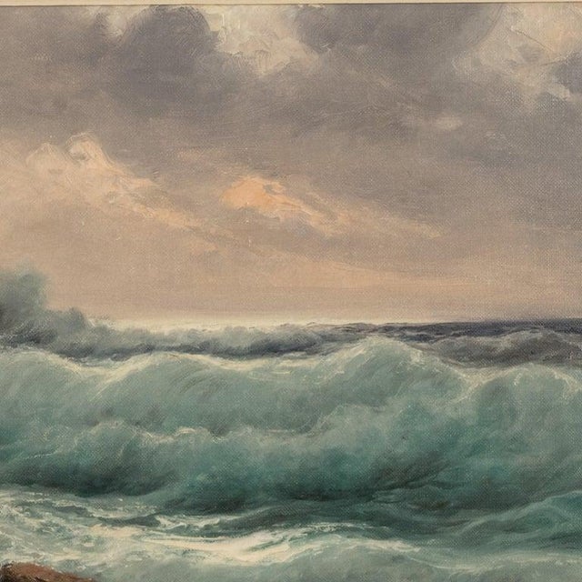 Antique Italian Oil on Canvas Painting Seascape Coastline Isle of Capri Italy by Cavalier Michele Federico, 1925 For Sale - Image 10 of 13