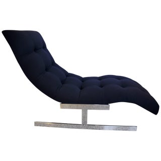 1970s Milo Baughman "Wave" Chaise in Polished Chrome and Black Upholstery For Sale