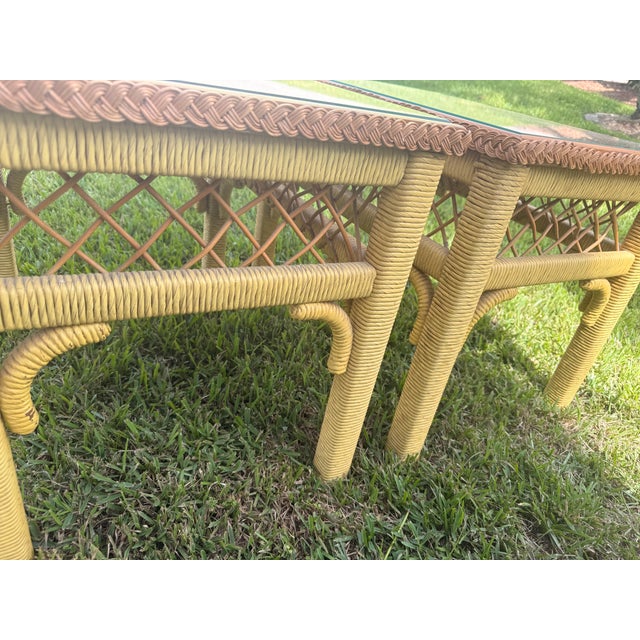 Henry Link Henry Link Style Wicker & Glass Top Side Tables - A Pair For Sale - Image 4 of 7