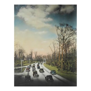 Early 20th Century Cars on Highway Colortone Photograph For Sale