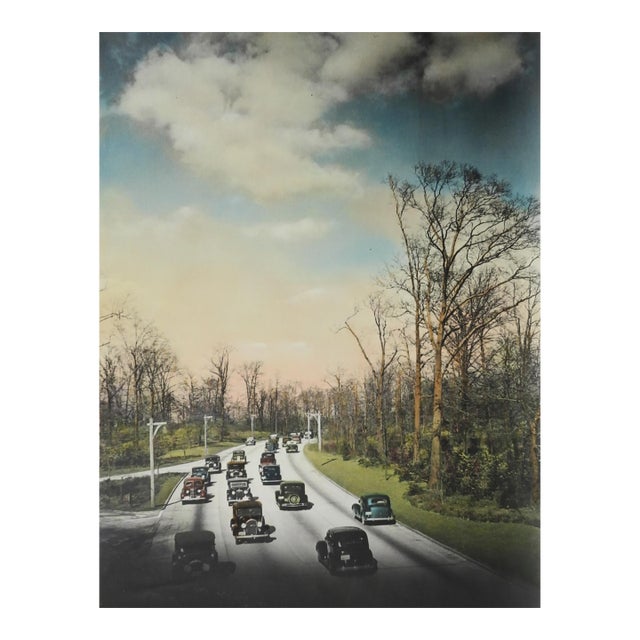 Early 20th Century Cars on Highway Colortone Photograph For Sale