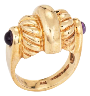 80s Vintage Dome Ring Sz 6.5 Cigar Band Amethyst 14k Yellow Gold Fluted Jewelry