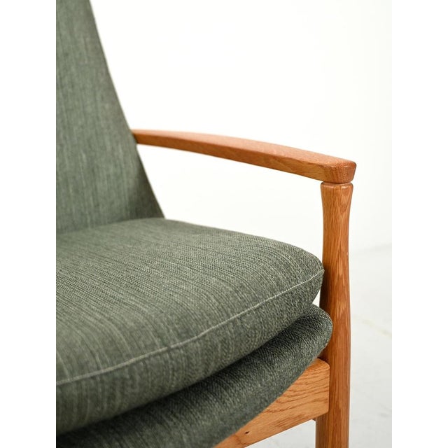 Brown Scandinavian Armchair in Oak and Sage Green Wool, 1950s For Sale - Image 8 of 11