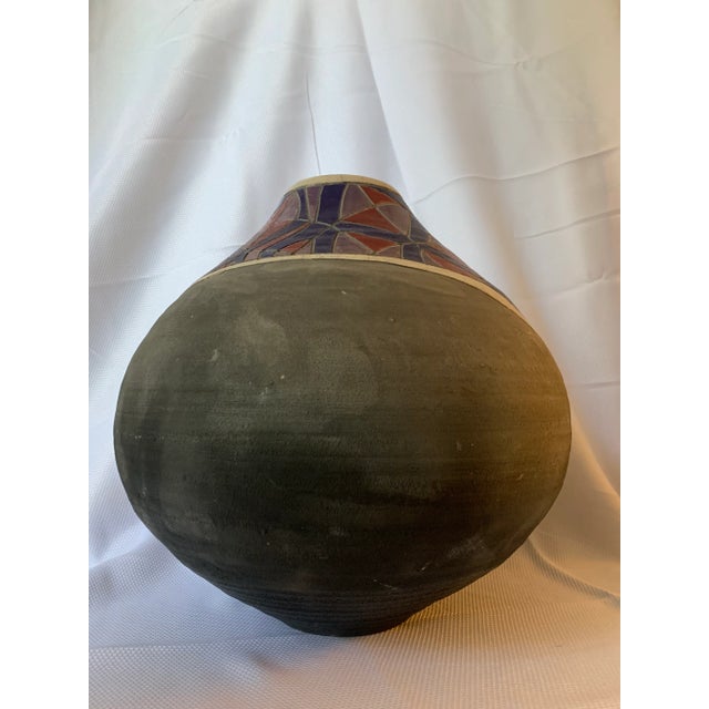 William Attaway 1993 William Attaway Signed Raku Vessel in Gray, Blue, Red, White For Sale - Image 4 of 11