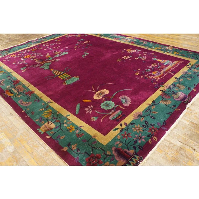 1920s Chinese Art Deco Carpet ( 8' 10" x 11' 6" - 270 x 350 cm ) Antique Art Deco Room Size Wool Purple Rug, Circa Date:...