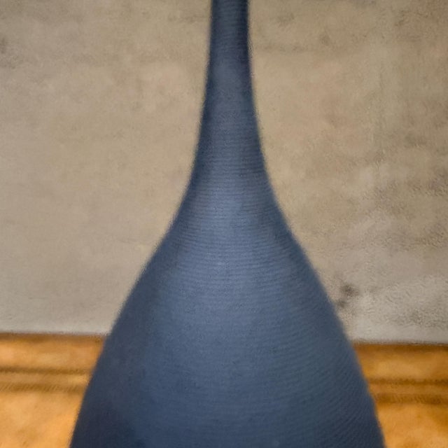 For your consideration a contemporary modernist pottery vase in dark gray with horizontal texture. No markings from the...