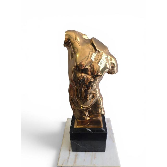 Italian Artist, Gilt Bronze Male Torso on Black Marble Base, 1950s, Bronze For Sale - Image 4 of 13