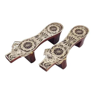 Turkish Hammam Clogs Pair of Silver Filigree