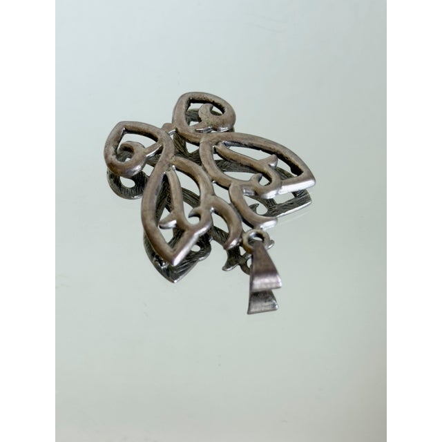 Vintage 925 Sterling Silver Openwork Filigree Butterfly Pendant Necklace 1970s For Sale - Image 9 of 15