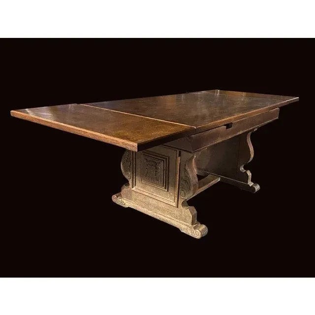 Brown Table Extendable With Carved Detail For Sale - Image 8 of 8