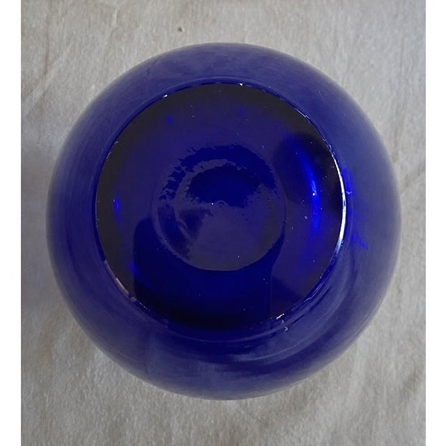 Blue Scandinavian Cobalt Blue Art Glass Vase | Heavy Hand Blown Mid Century Modern Statement Decor 9" For Sale - Image 8 of 9