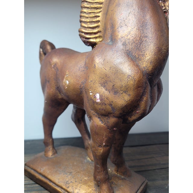 Bronze Hollywood Regency Bronze-Finished Plaster Stallion Sculpture For Sale - Image 8 of 12