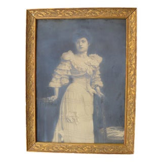 Large Art Nouveau Female Portrait, Silver Print, 1900s, Framed For Sale