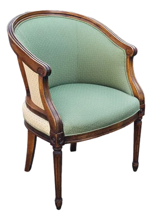 Late 20th Century Italian Regency Style Walnut and Upholstered Barrel Back Chair