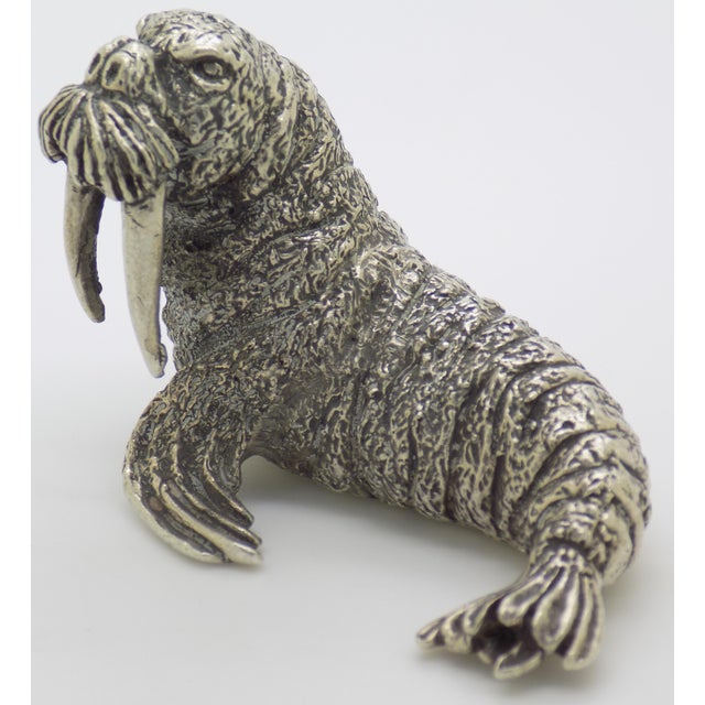 Italian 3-Oz. Vintage Italian Handmade Genuine Silver Walrus Large Figurine by Mario Cerreti of Arezzo, 1950s Heavy Solid 800 Silver Statue Decor For Sale - Image 3 of 14