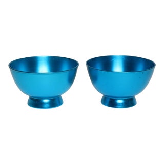 Pair of Mid-Century Modern Turquoise Anodized Aluminum Sherbets / Bowls For Sale