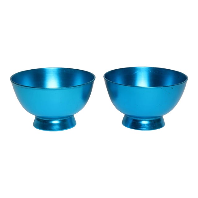 Pair of Mid-Century Modern Turquoise Anodized Aluminum Sherbets / Bowls For Sale