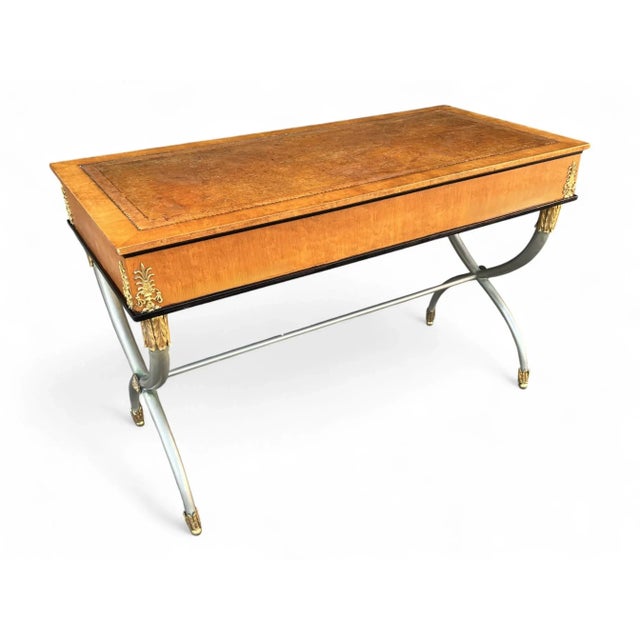Refined Neoclassical French Empire Desk With Leather Top and Sculptural X Base For Sale - Image 13 of 18