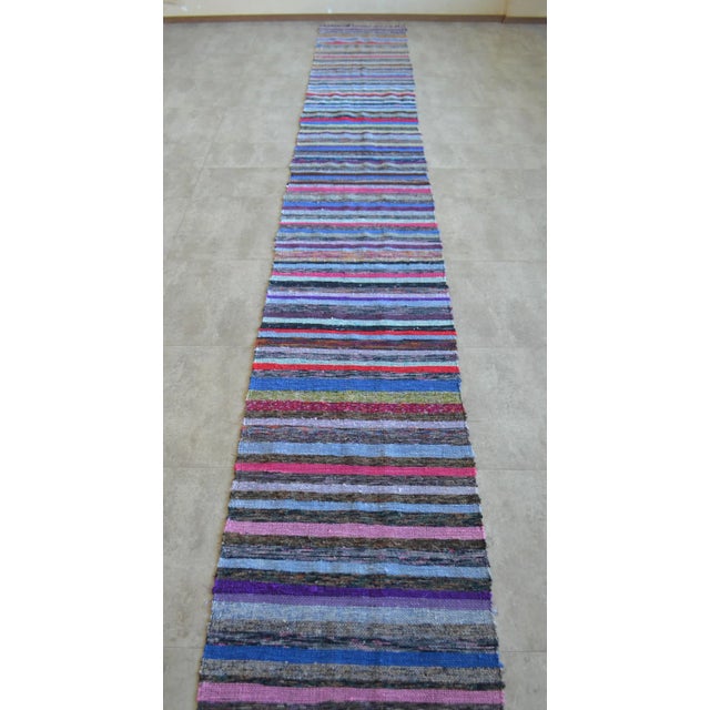 Rustic Vintage Handmade Rag Runner Rug - 2′2″ × 21′2″ For Sale - Image 3 of 9