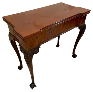 Antique George III Carved Mahogany Chippendale Style Card Table