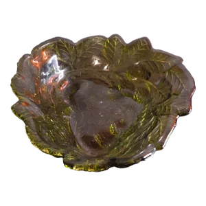 1960s Fenton Black Berry Leaf Pattern Green Decorative Bowl