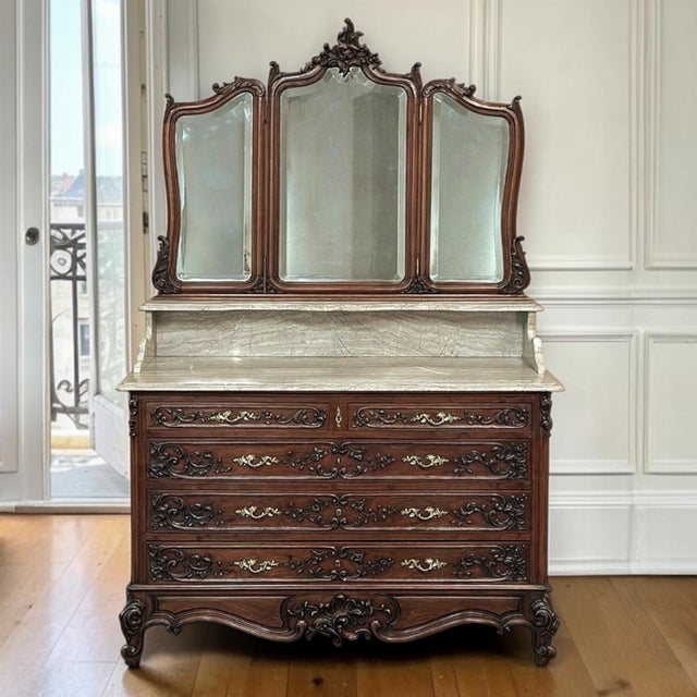 19th Century French Louis XV Walnut Washstand ~ Dresser is an ode to a bygone era, when dressing in the morning was a...