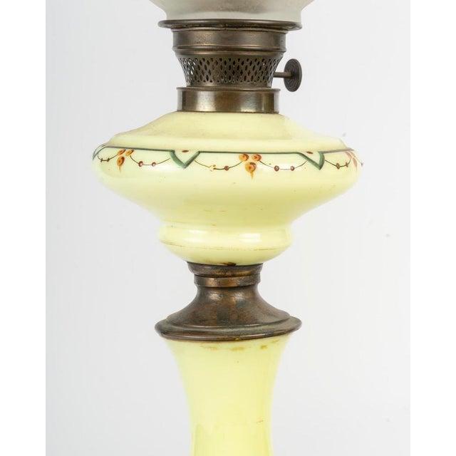 19th Century Oil Lamps in Painted Opaline Glass with Crystal Shades, 1890s, Set of 2 For Sale - Image 4 of 8