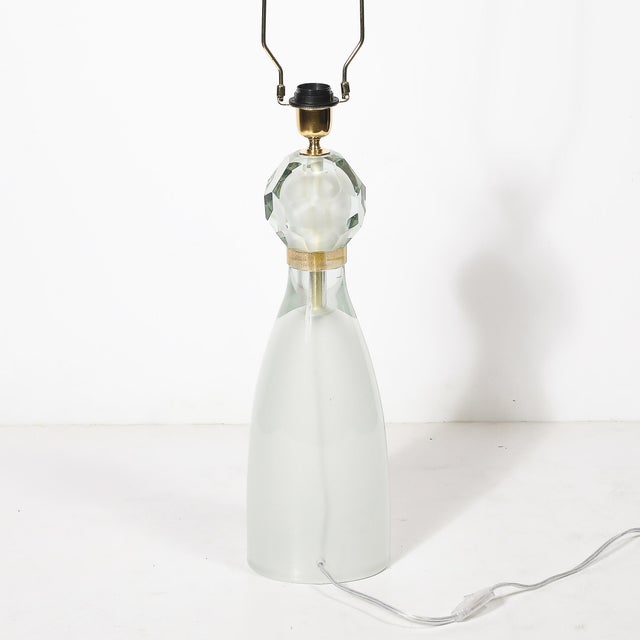 Modernist Faceted Mist Gray & 24k Gold Murano Glass Hourglass Form Table Lamps For Sale - Image 13 of 13
