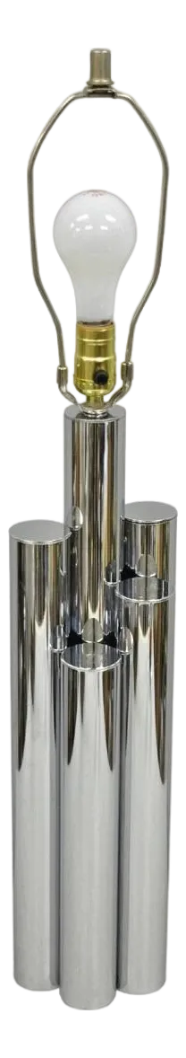 Vintage Mid Century Modern Sculptural Stacked Chrome Skyscraper Table Lamp