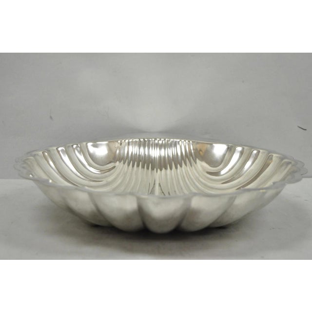 Metal Vintage Mid Century Modern Large Silver Plated Clam Shell Serving Dish Platter For Sale - Image 7 of 8